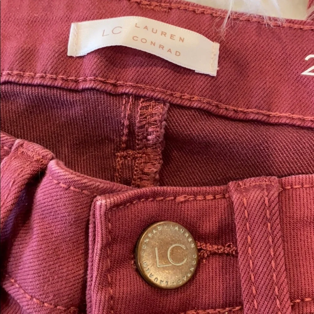 Washed Maroon Mid Rise Cuffed Skinny Ankle Jeans